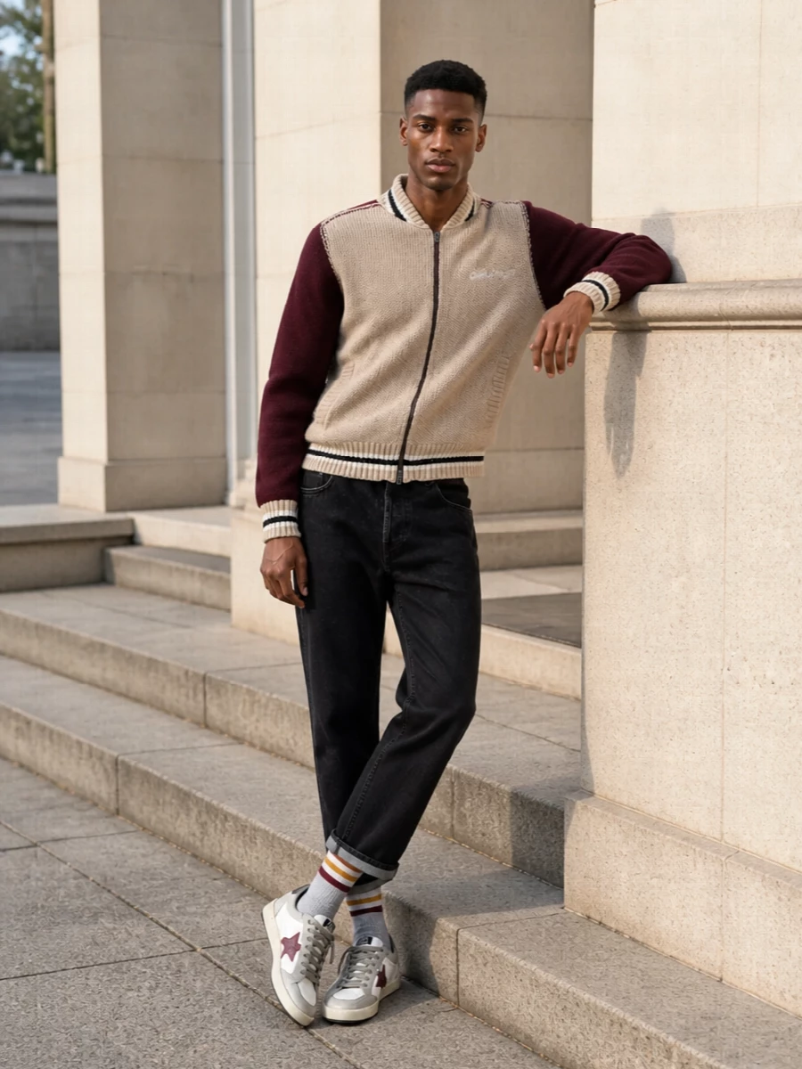 Golden goose varsity bomber black jeans sneakers