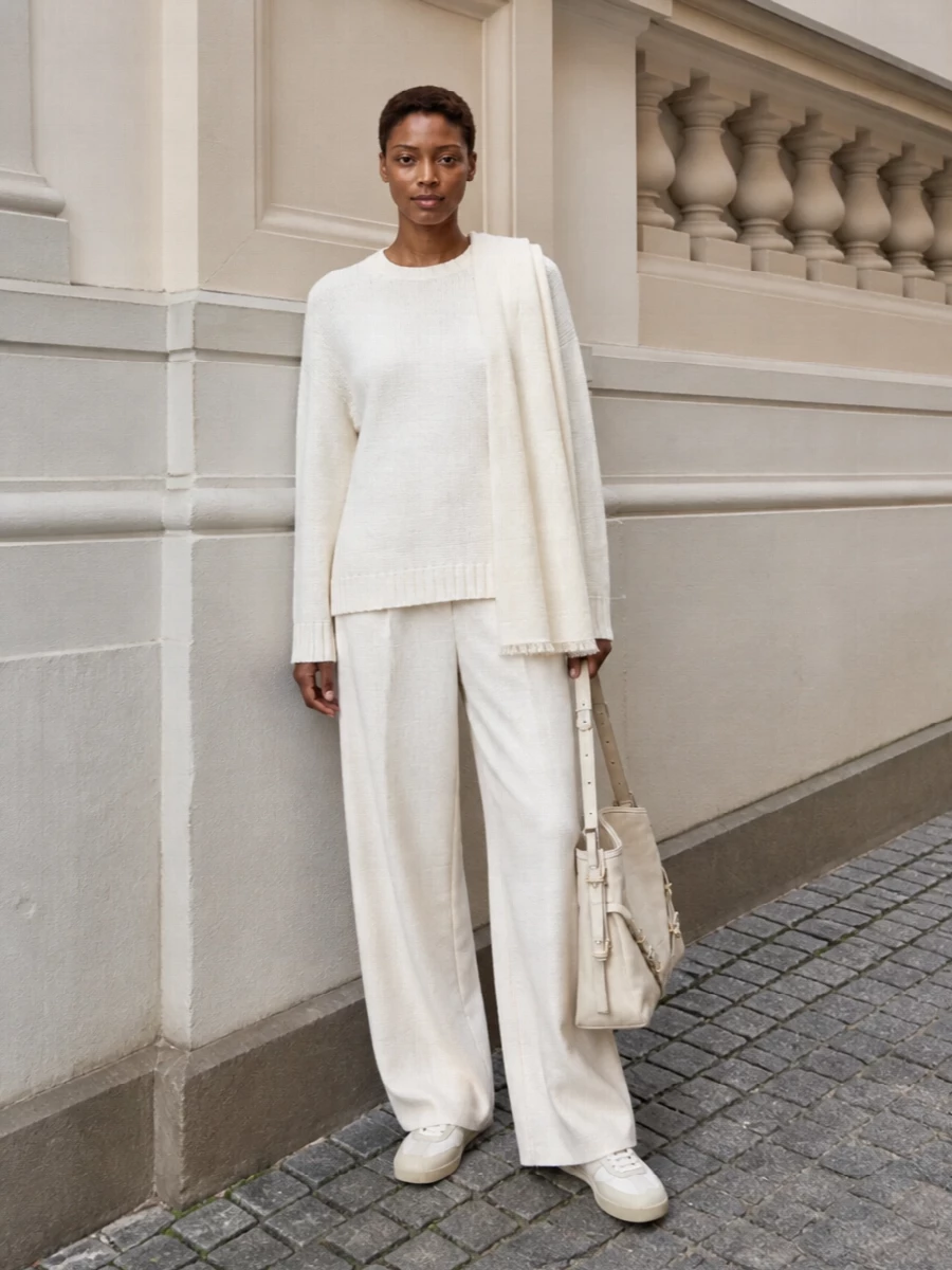Loulou studio knit ivory wide leg pants
