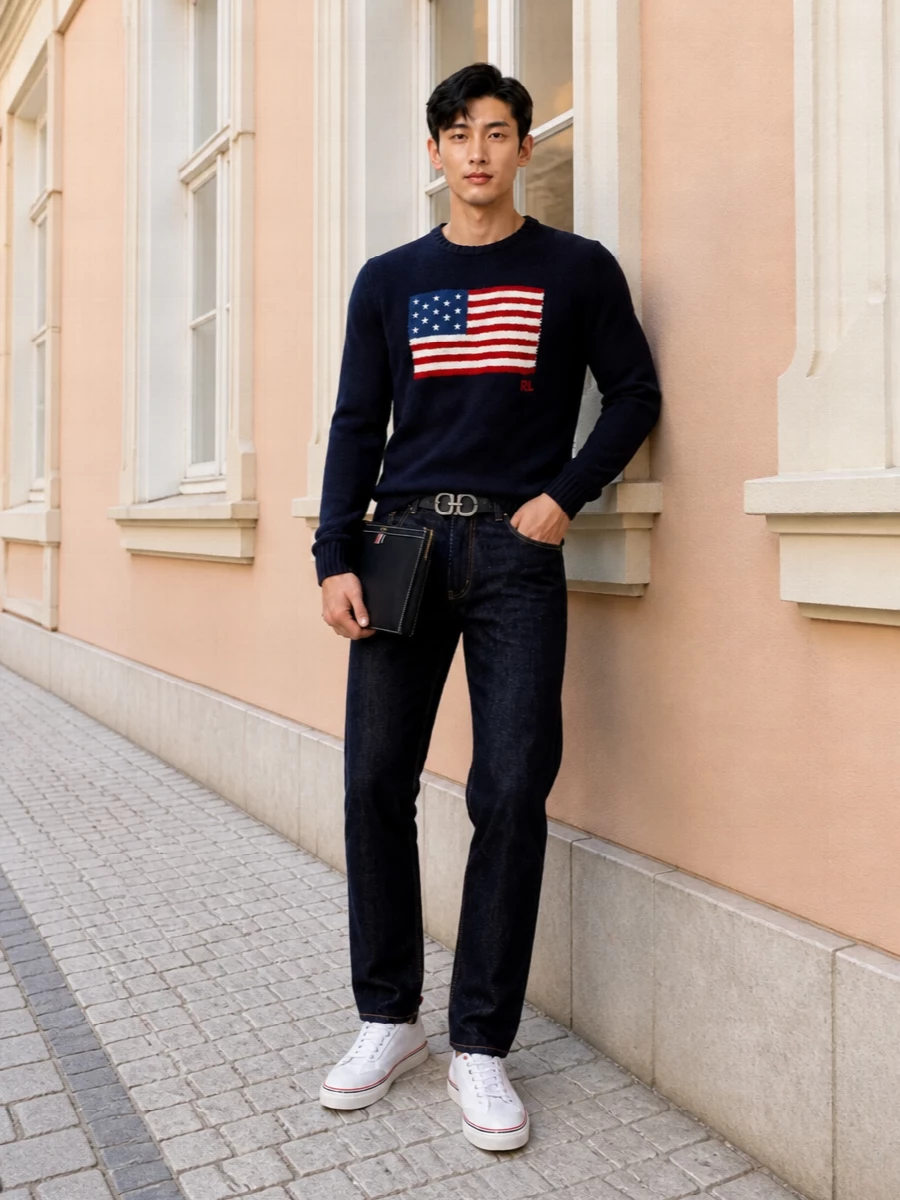 Polo ralph lauren flag sweater prada jeans