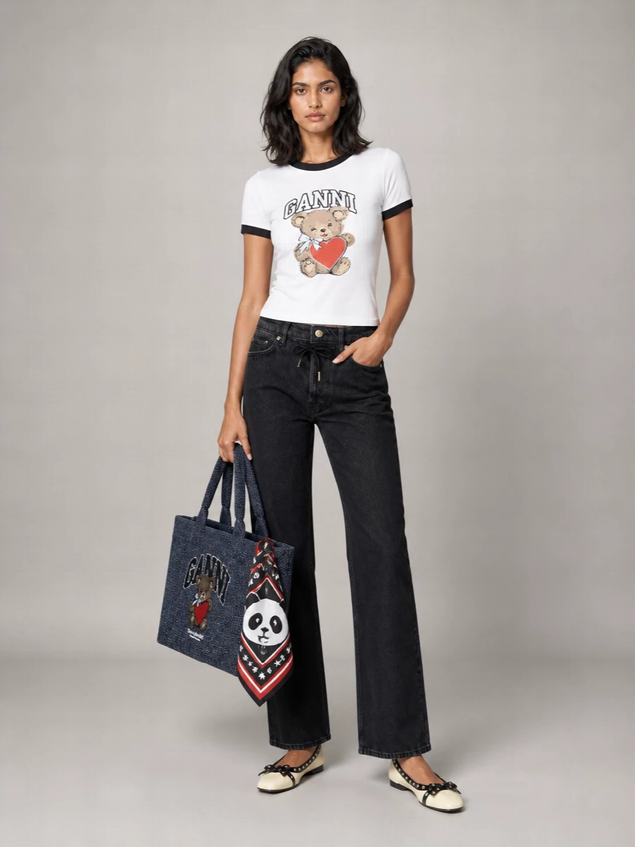 Ganni Bear Print Organic Cotton T-Shirt