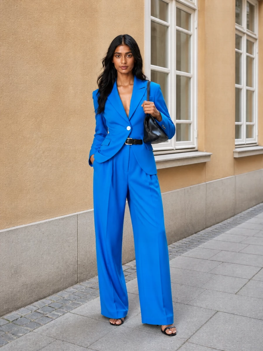 Attico electric blue blazer wide leg trousers