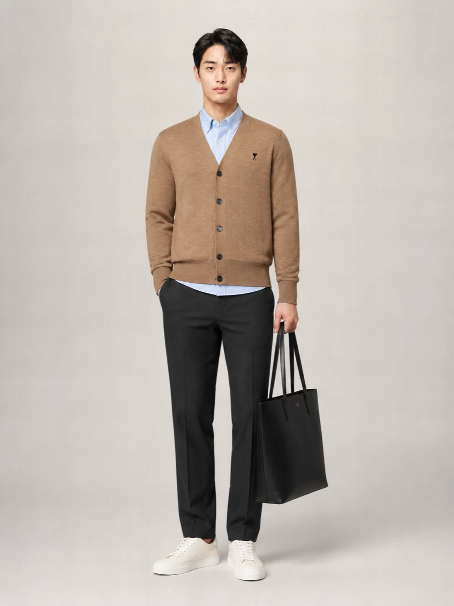 Ami Paris Wool Round Neck Cardigan