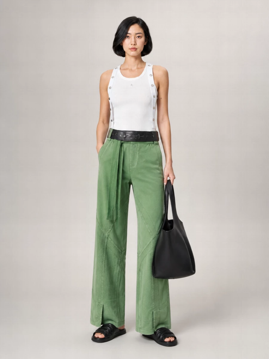 The Attico Cotton Front Split Wide-Leg Trousers