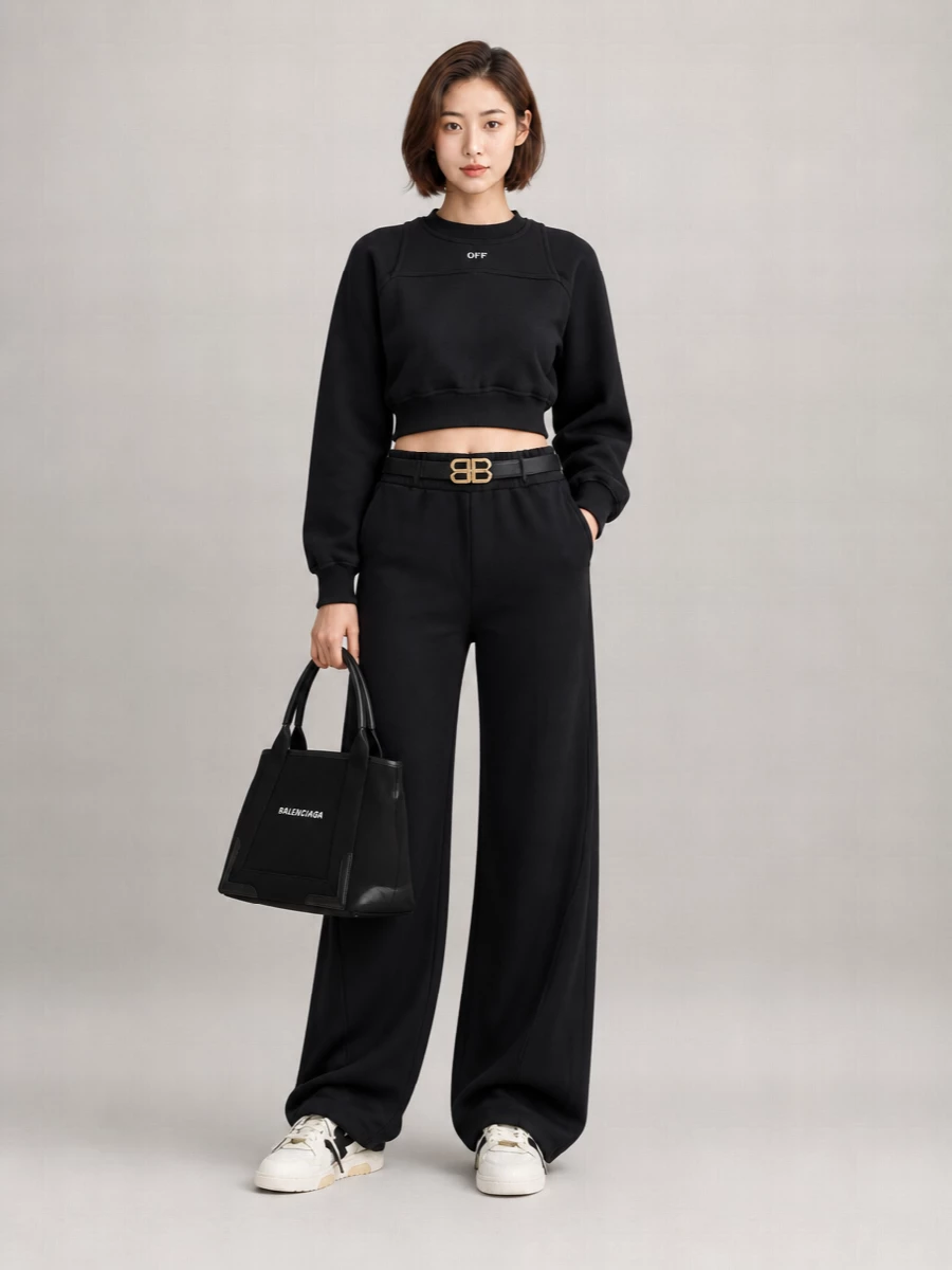 Off-White Cotton Wide-Leg Joggers