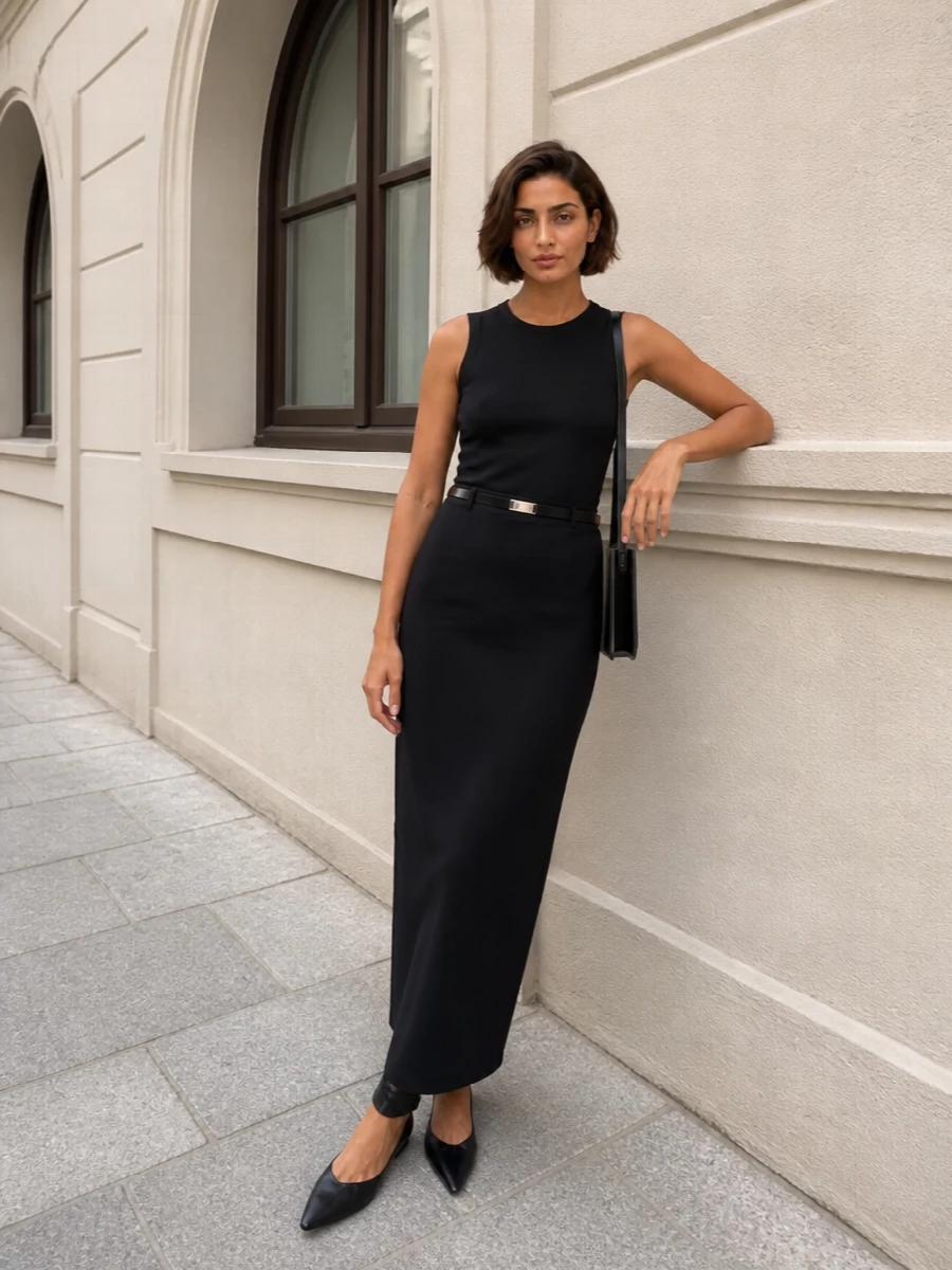 The attico black tank maxi skirt outfit