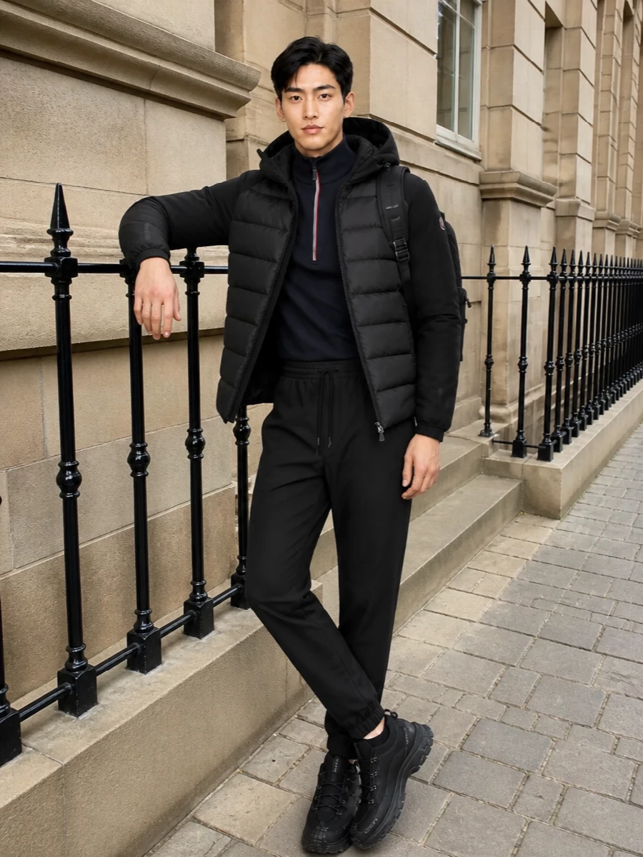 Moncler grenoble black padded jacket outfit men