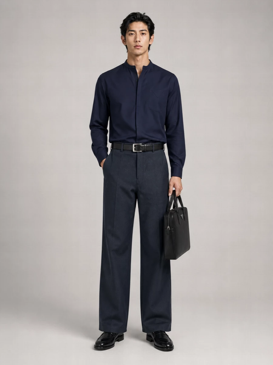 Prada Chambray Wide-Leg Trousers