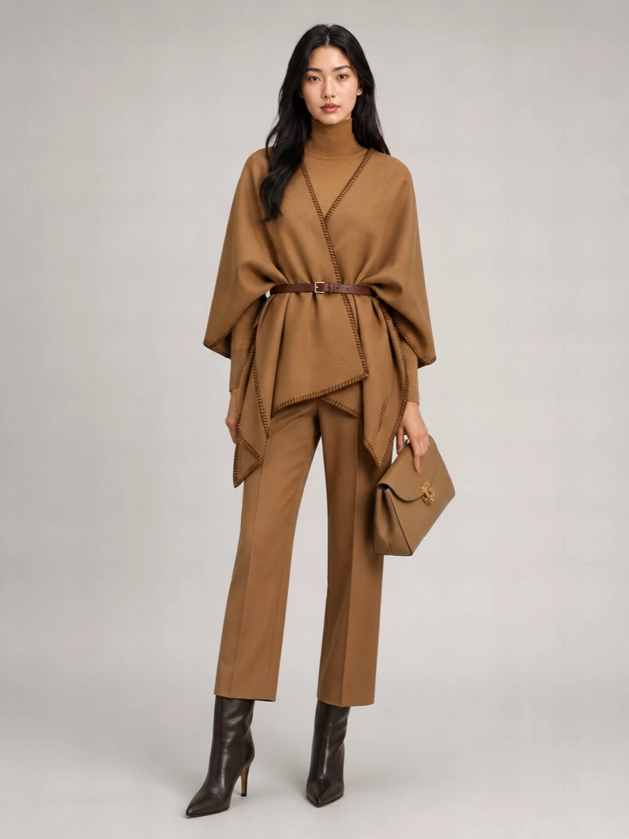 Max Mara Wool Draped Belted Cape