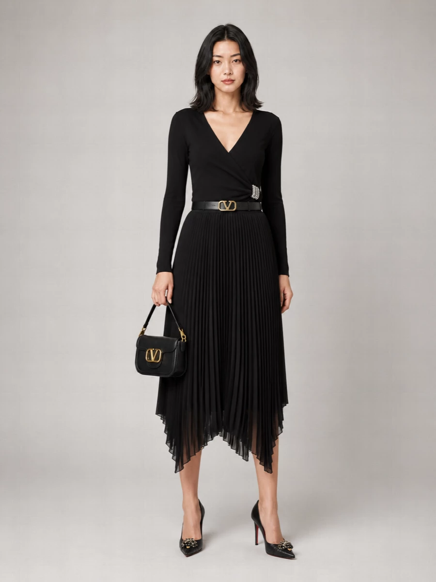 Valentino Garavani Silk Pleated Midi Skirt