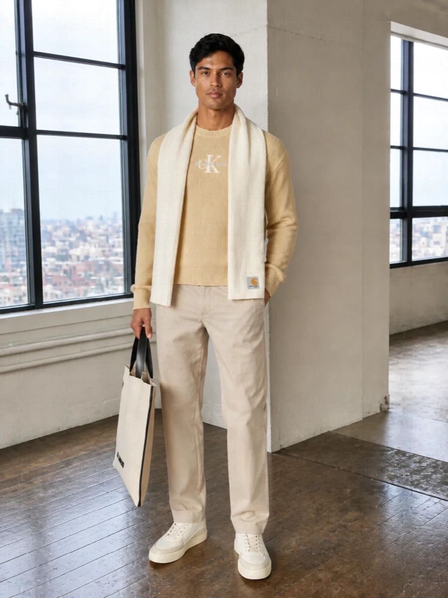 Calvin klein beige sweater chinos neutral sneakers