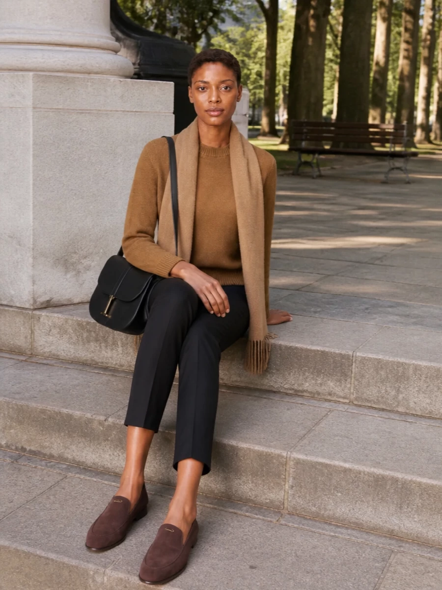 Tom ford camel sweater black tailored trousers
