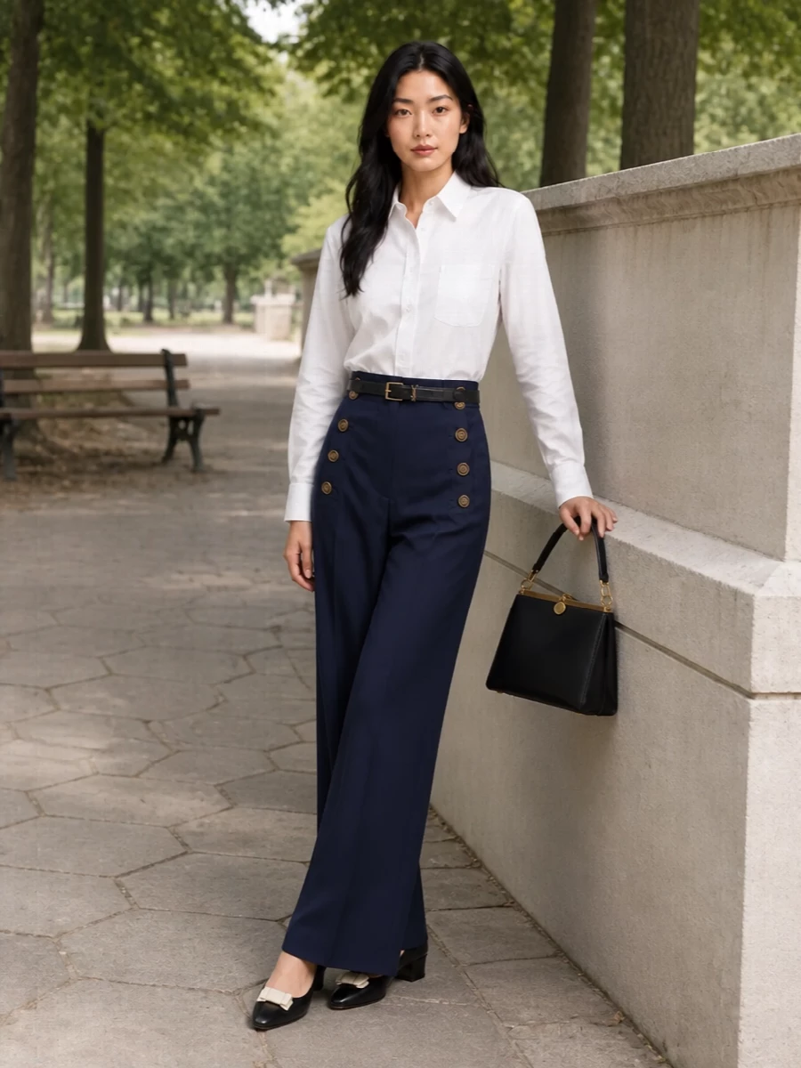 Etro navy sailor trousers white shirt pumps