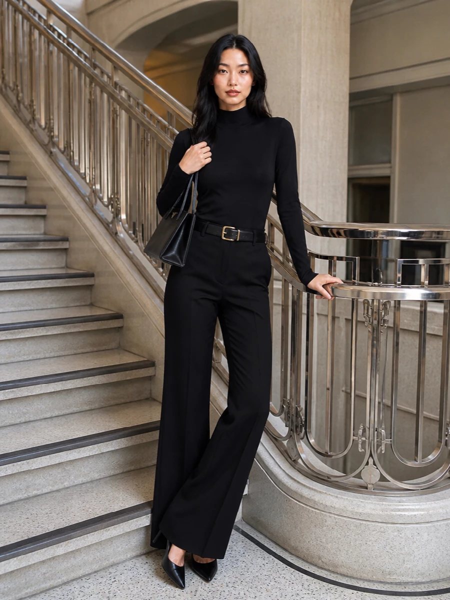 The row black flare trousers mock neck outfit
