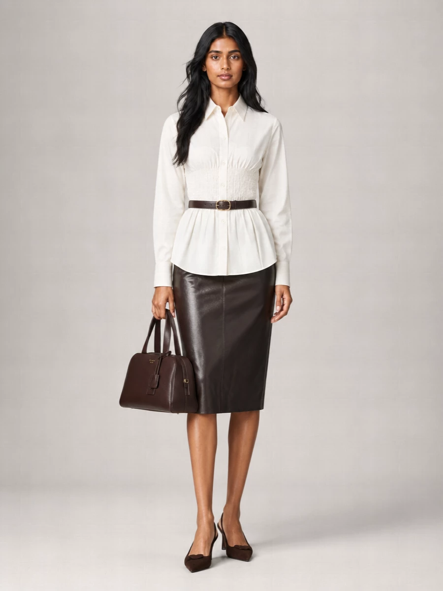 Magda Butrym Leather Pleated Mid-Rise Midi Pencil Skirt