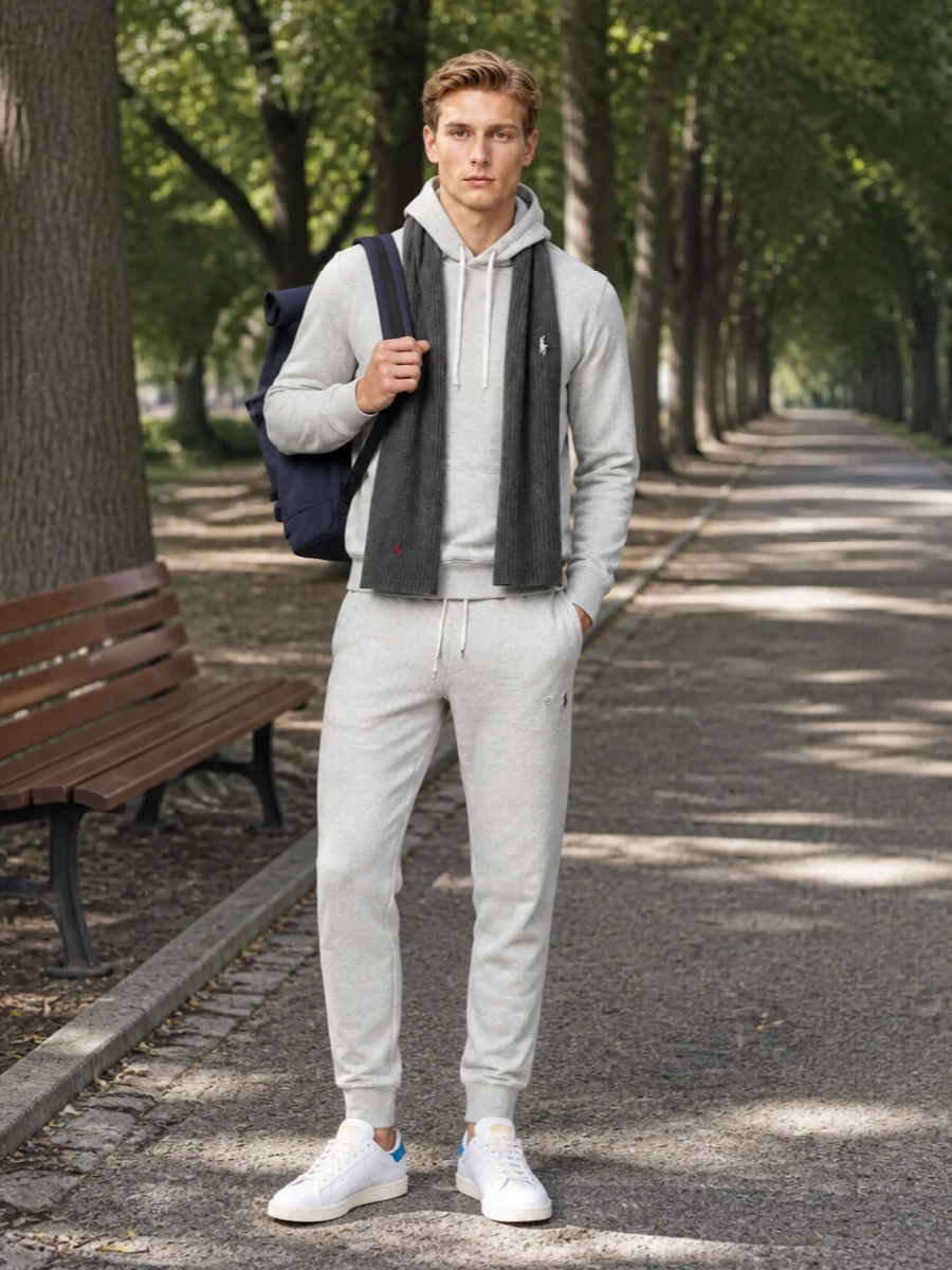 Polo ralph lauren grey joggers hoodie adidas sneakers
