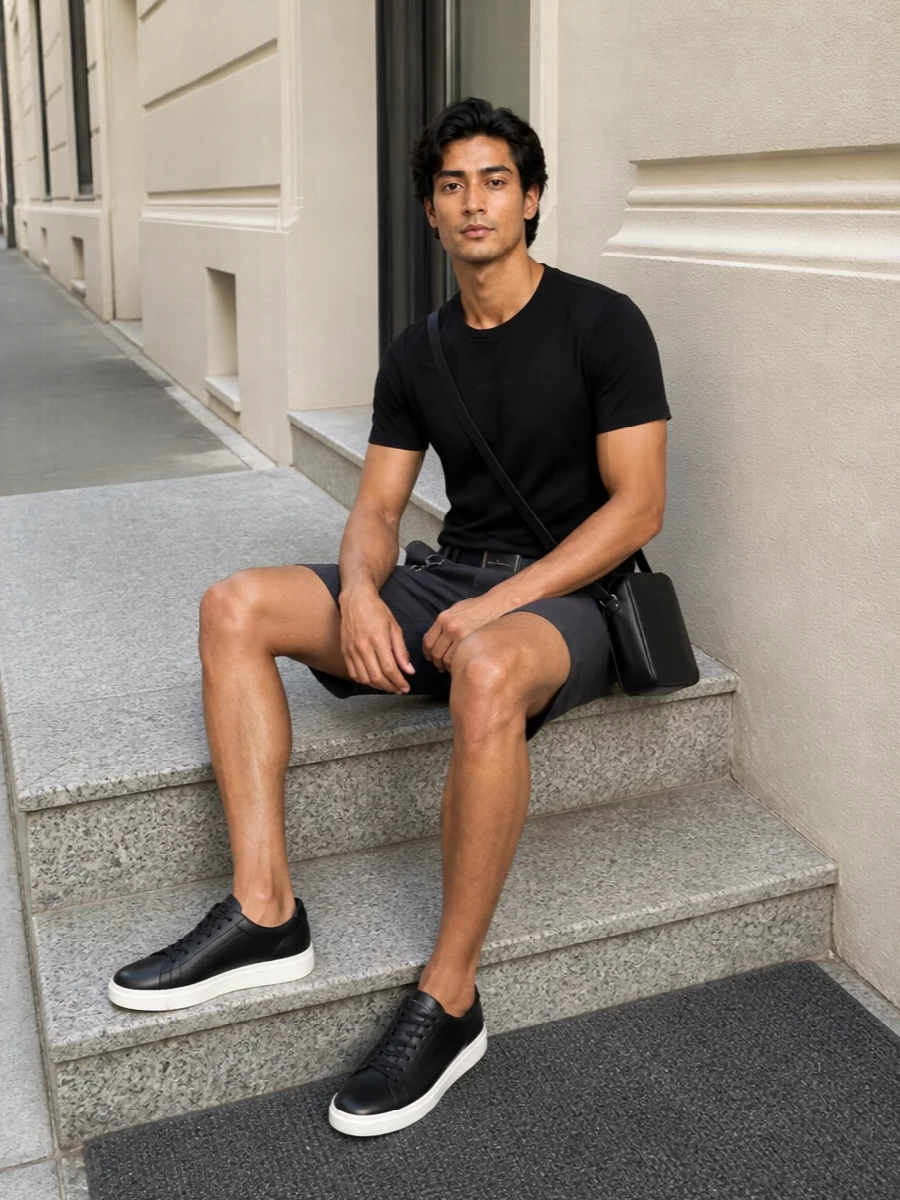 Paul shark black tee chino shorts sneakers