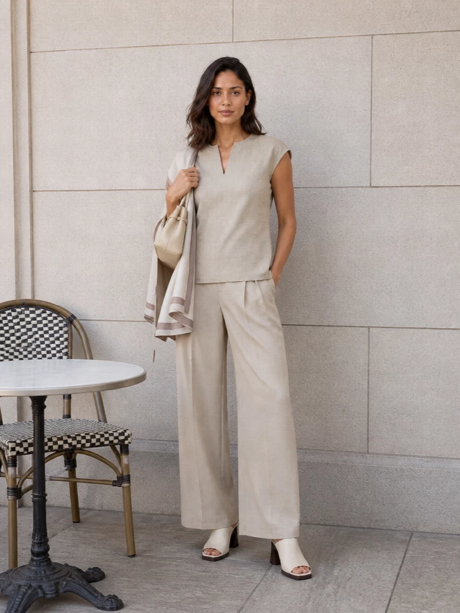 Max mara beige wide leg trousers ivory mules outfit