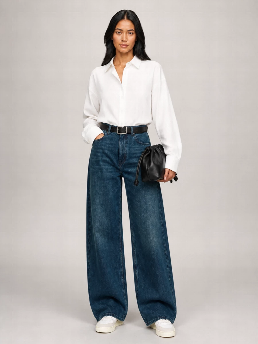 The Frankie Shop denim high-rise barrel-leg jeans