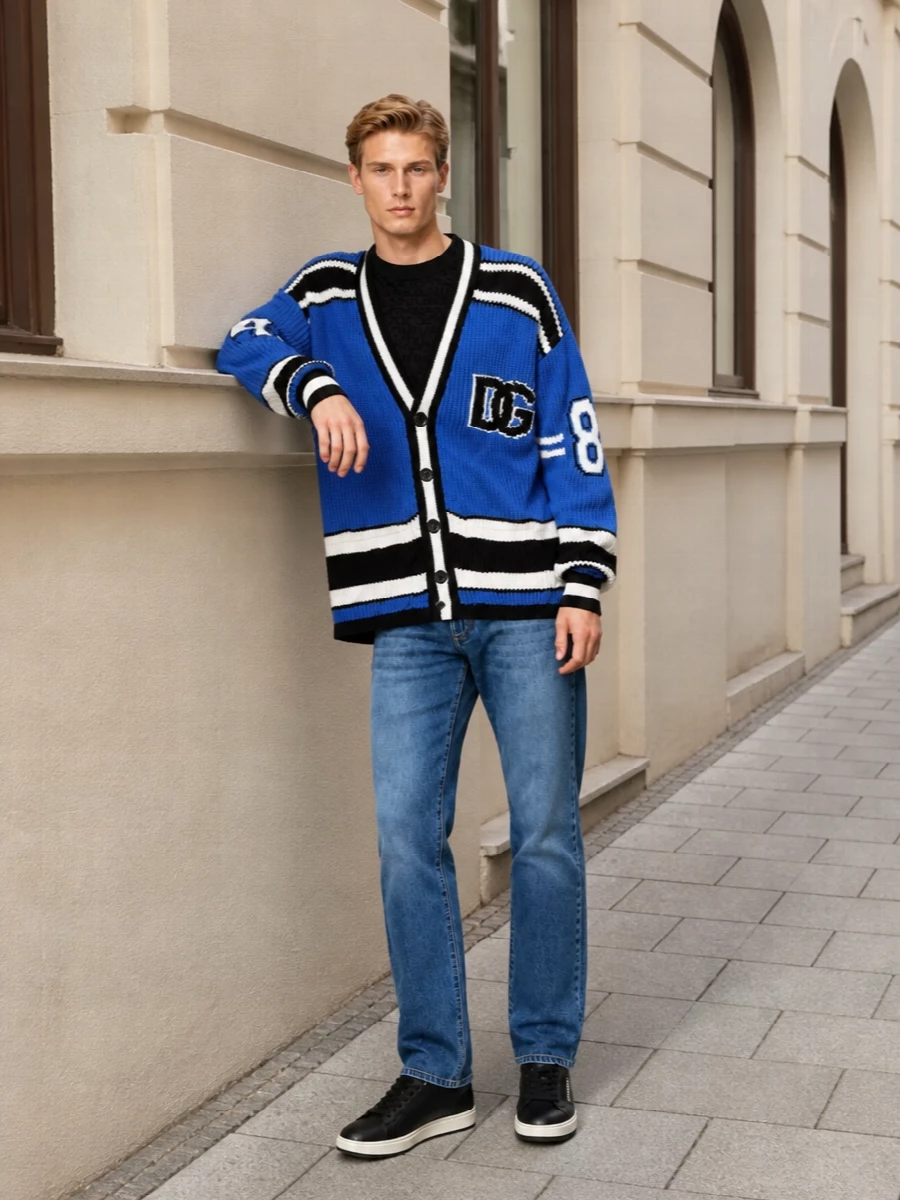 Dolce gabbana varsity cardigan jeans sneakers
