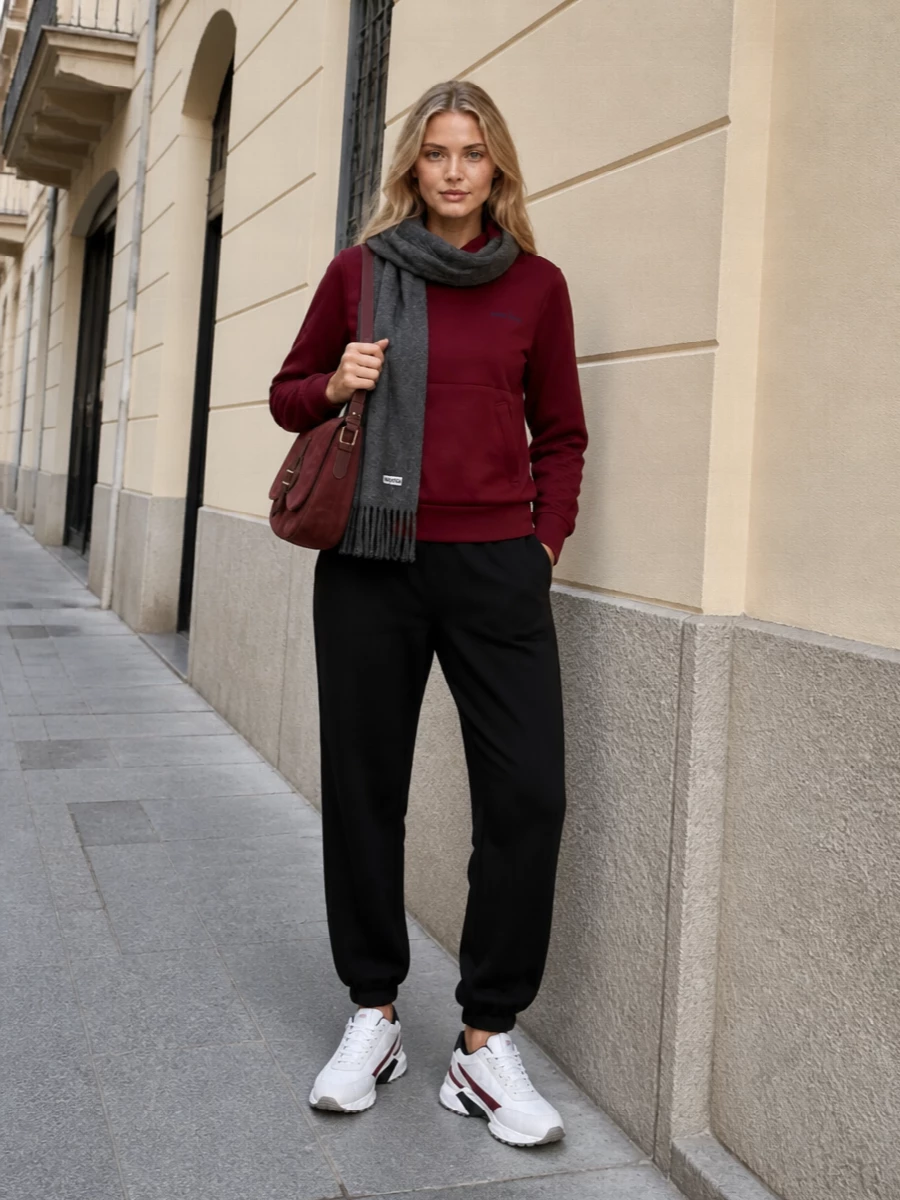 Calvin klein burgundy hoodie black joggers outfit