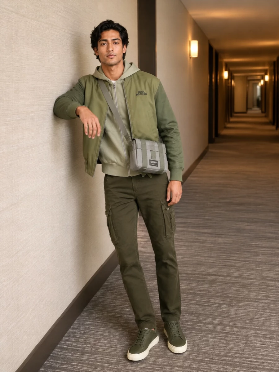 Axel arigato bomber olive cargo pants outfit