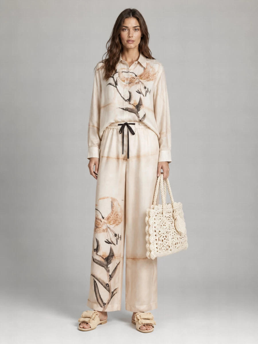 Pierre Louise Mascia Silk Floral-Print Long-Sleeve Shirt