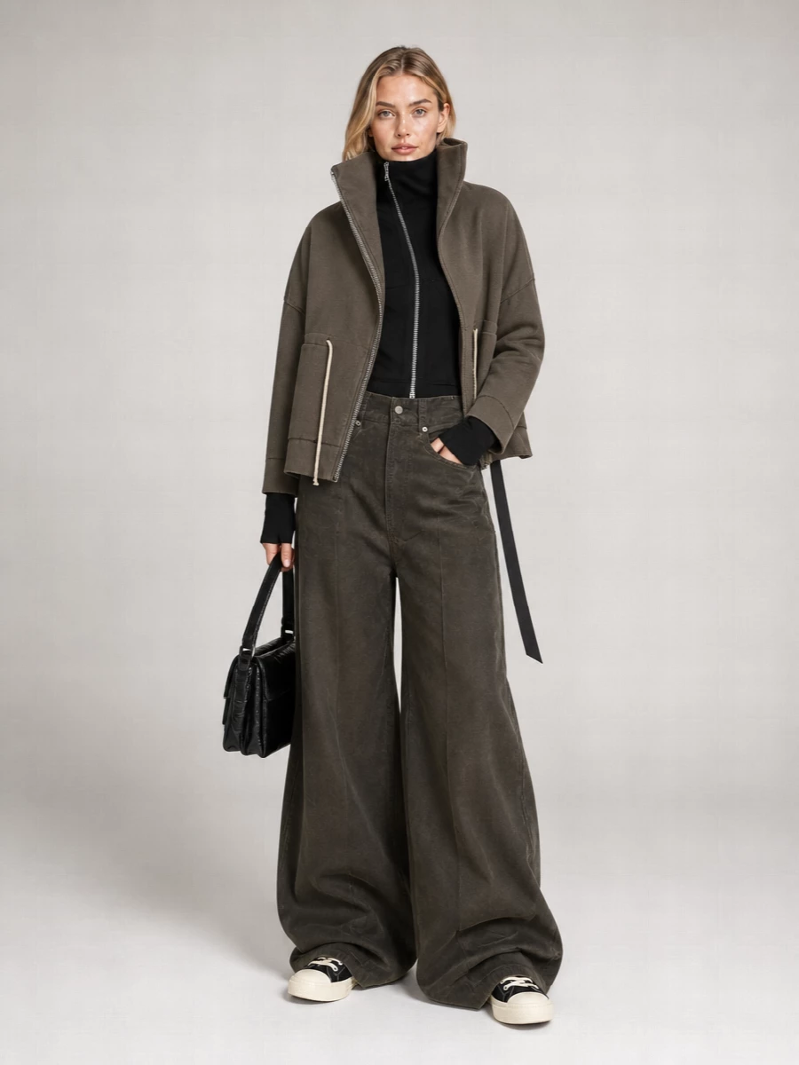 Rick Owens Drkshdw Cotton Asymmetric Zip Sweatshirt Jacket