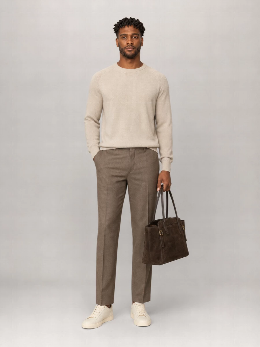 Santoni Suede Leather Double Buckle Medium Tote Bag