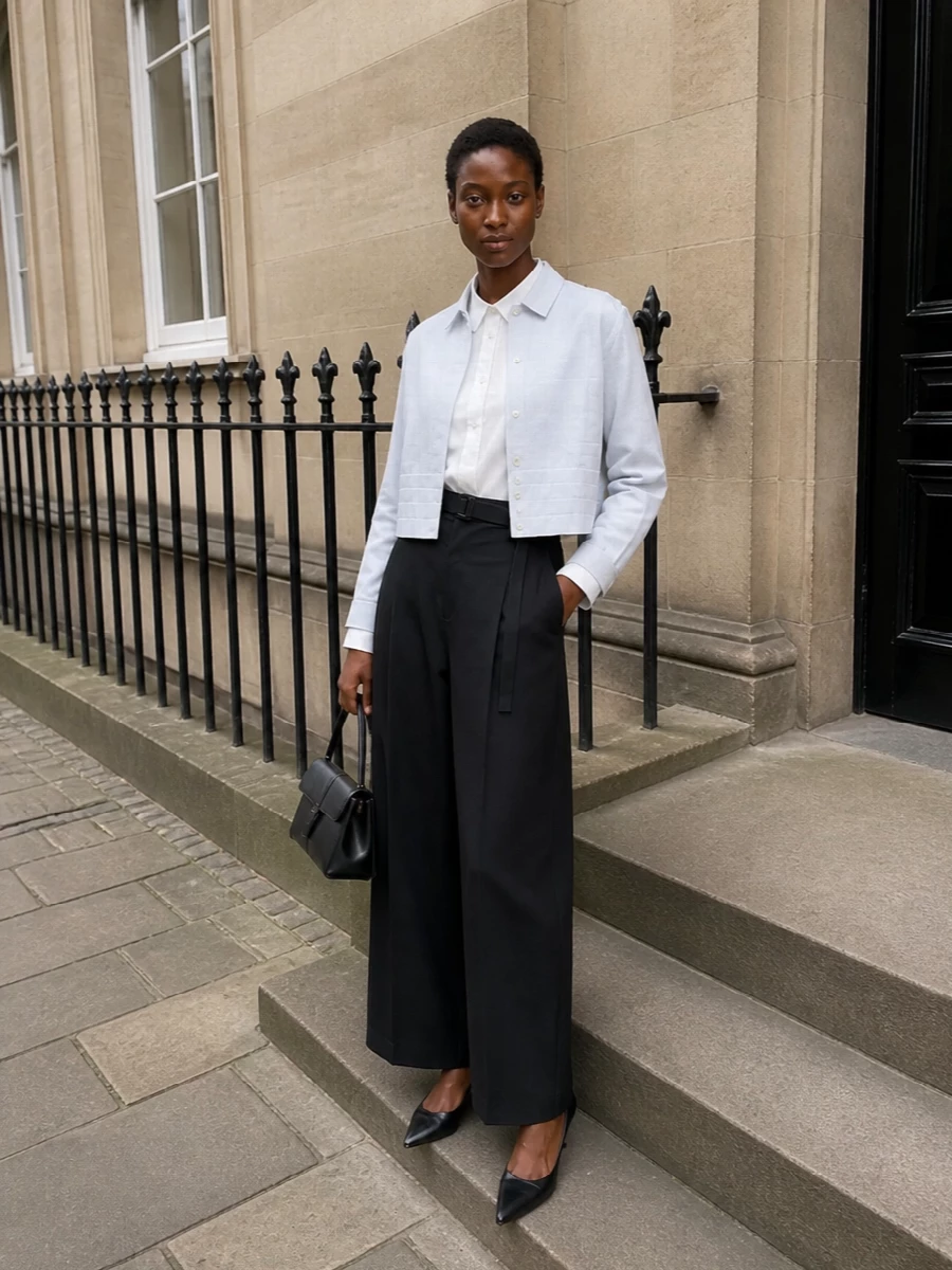 Sacai tailored wide leg outfit cropped jacket