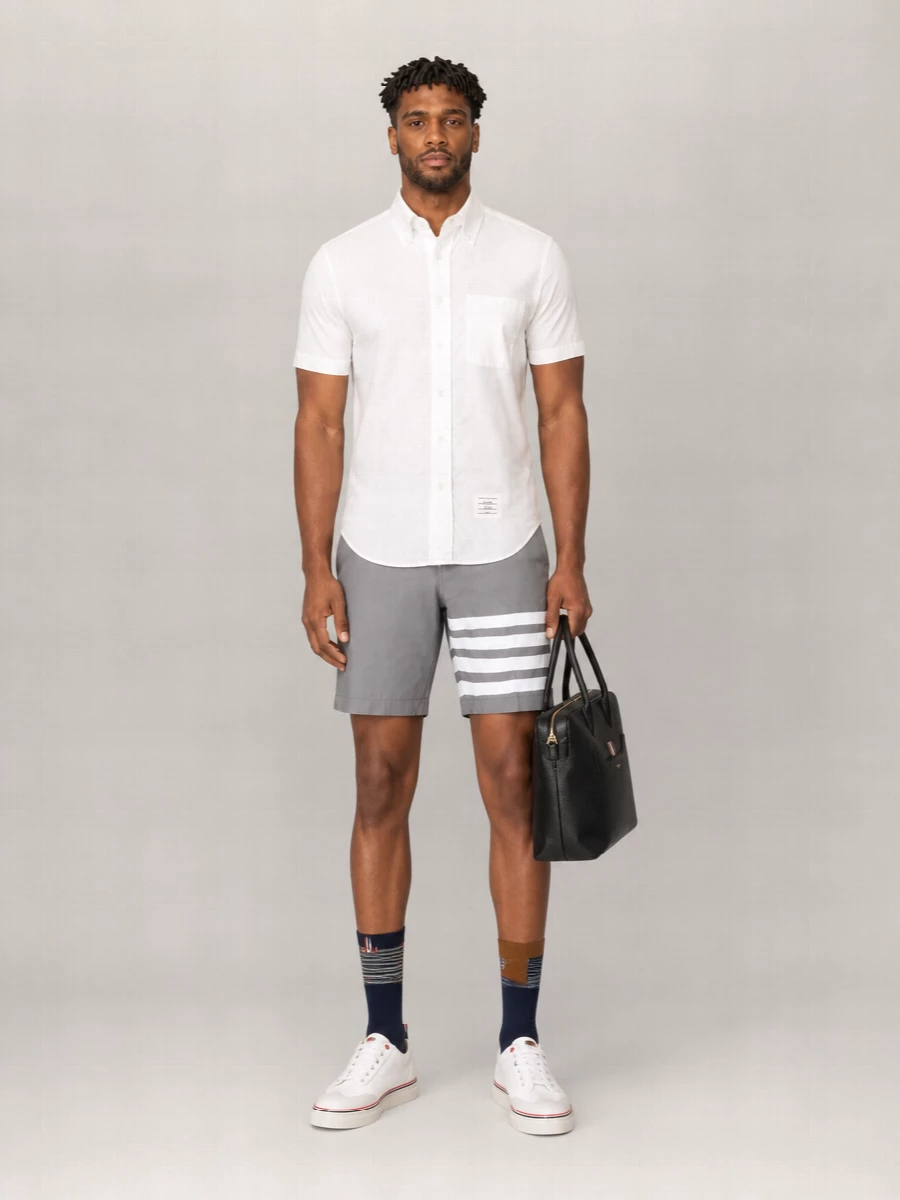 Thom Browne Straight Fit Short Sleeve Cotton Shirt