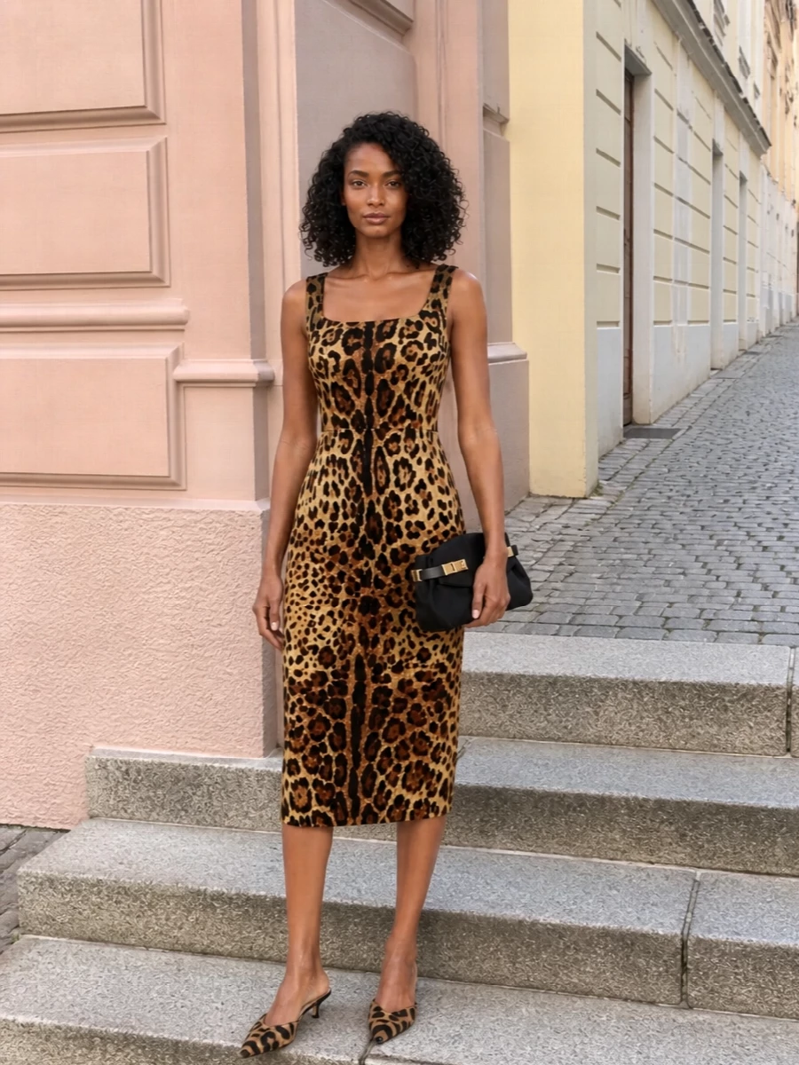 Dolce gabbana leopard midi dress ferragamo mules