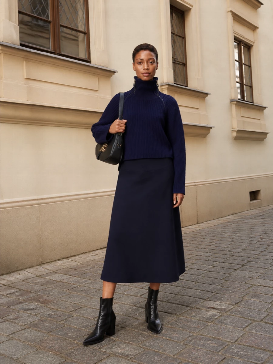 Jil sander navy midi skirt ganni knit outfit