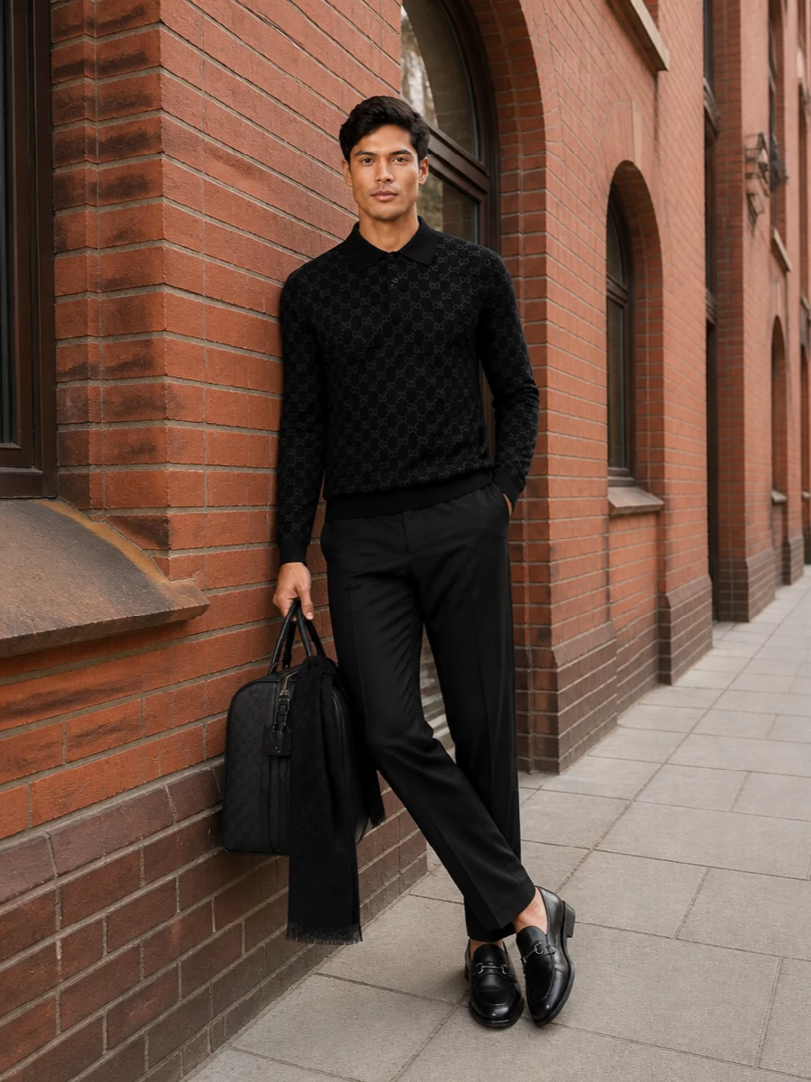 Gucci black gg polo tailored trousers loafers
