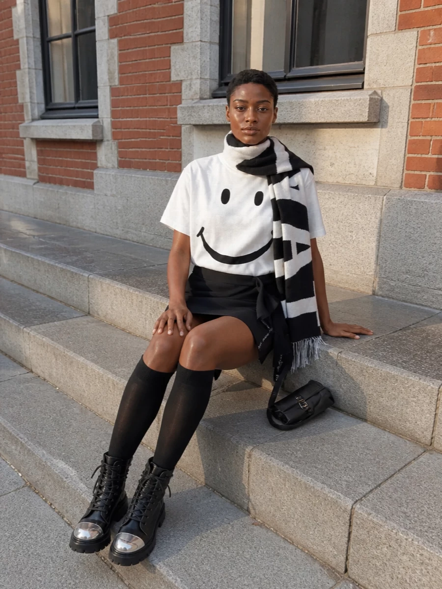 Moschino smiley tee black asymmetric mini boots