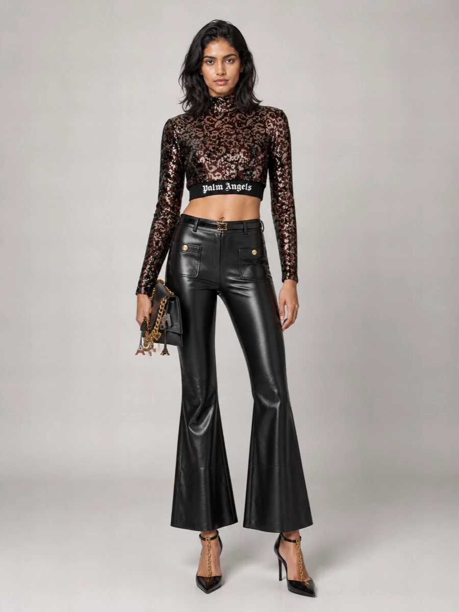 Palm Angels Leather Flared Trousers