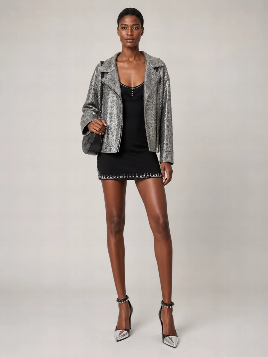 Pinko Sequin Herringbone Caban Coat