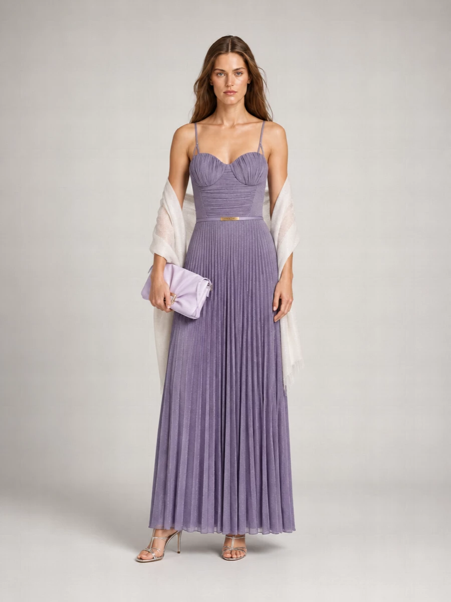 Elisabetta Franchi Metallic Pleated Maxi Dress