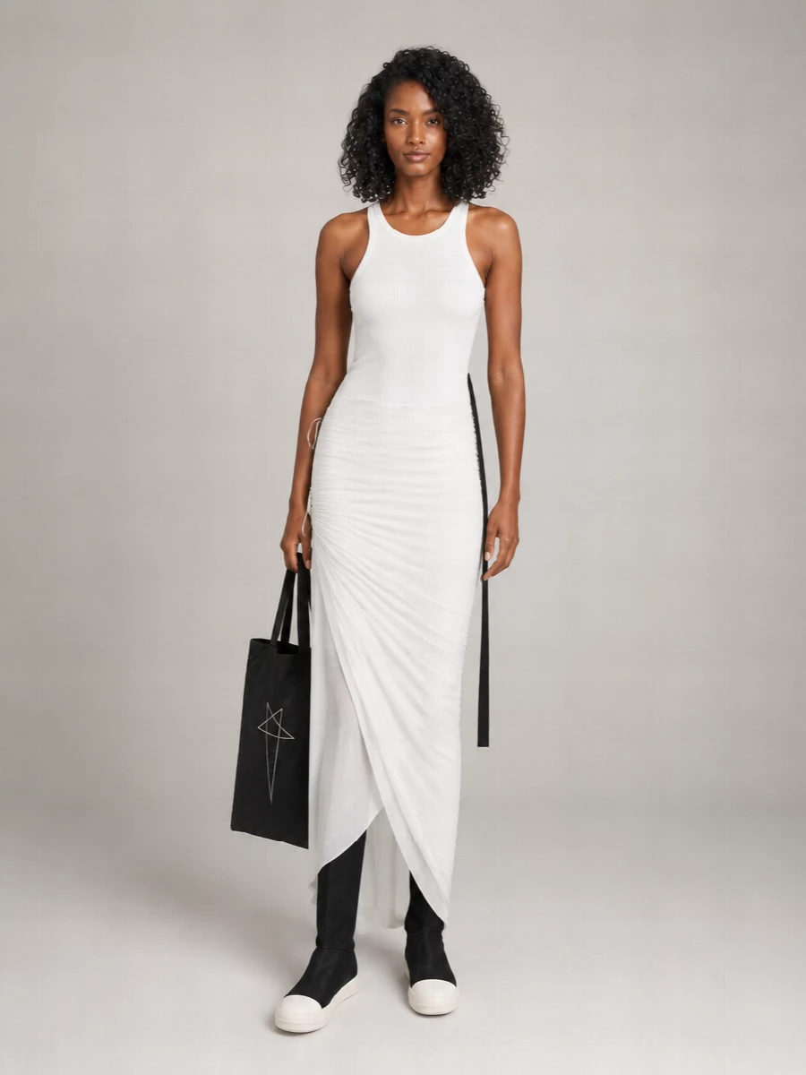 Rick Owens Drkshdw Cotton High-Rise Draped Asymmetric Maxi Skirt