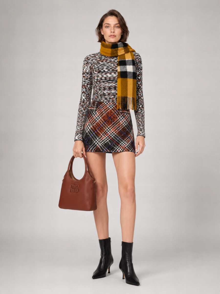 Missoni Wool Blend Checked Tweed Mini Skirt