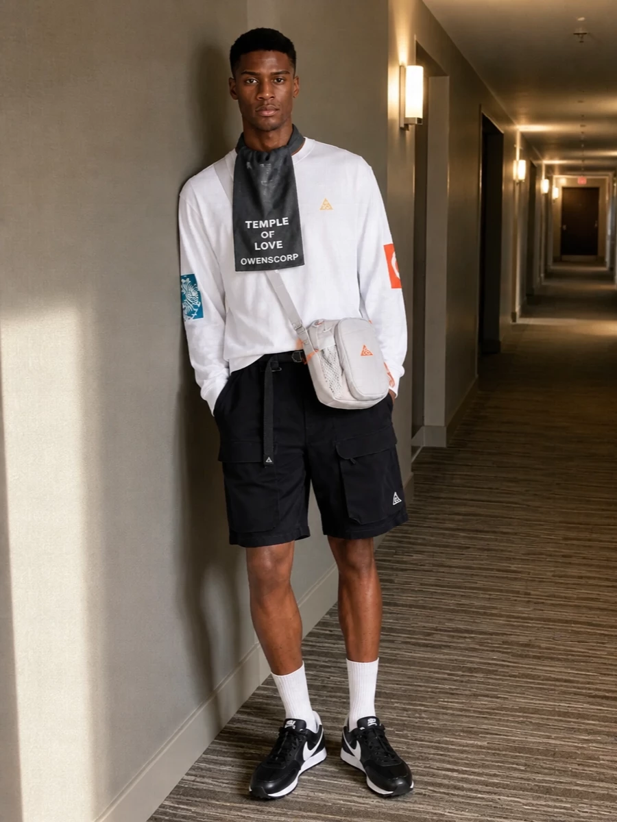 Nike acg white tee black cargo shorts outfit