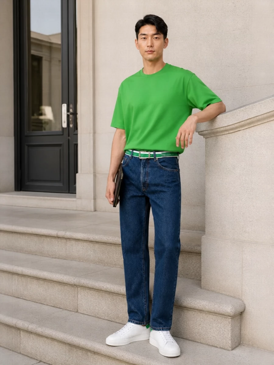 Comme des garcons green tee apc jeans outfit