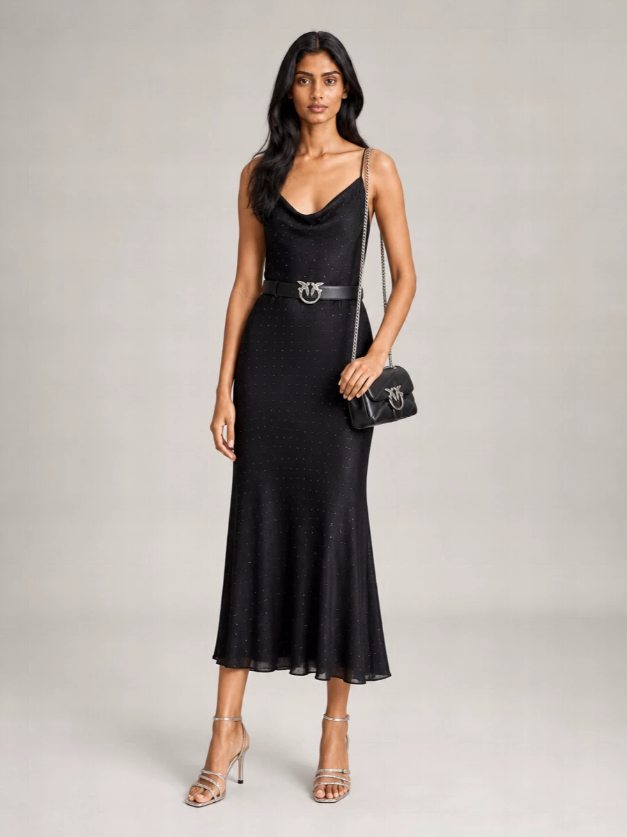 Pinko Embellished Draped Slip Midi Dress