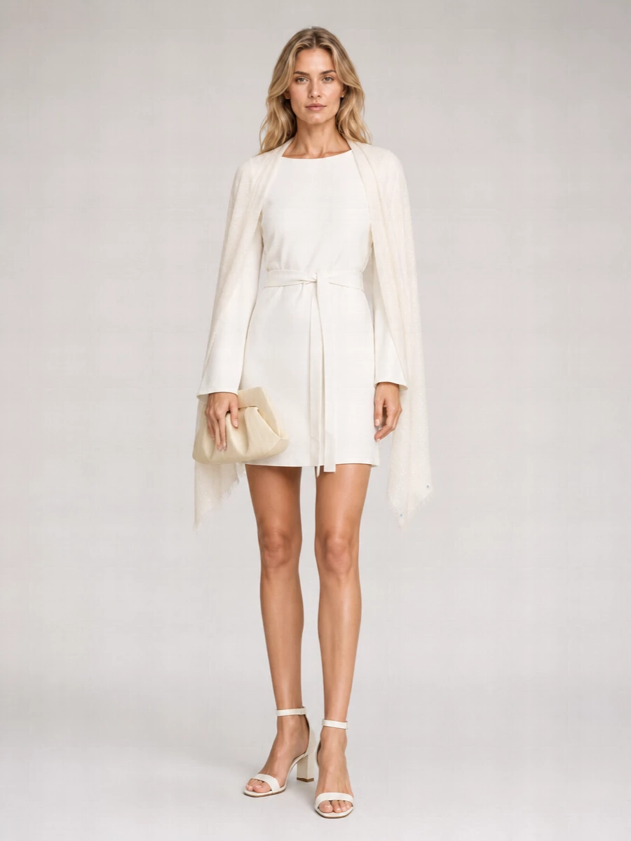 Parosh Belted Long-Sleeve Boat Neck Mini Dress