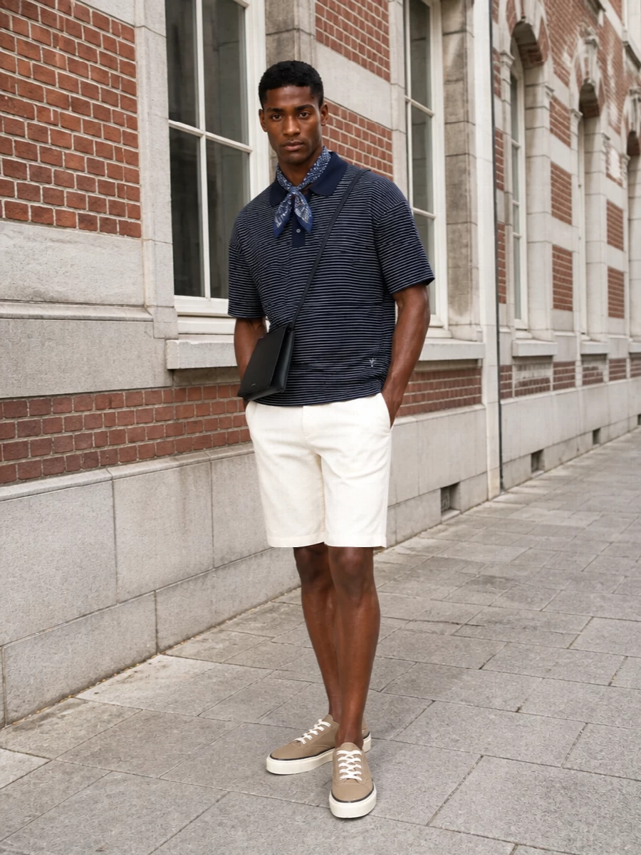 Ami paris striped polo chino shorts outfit