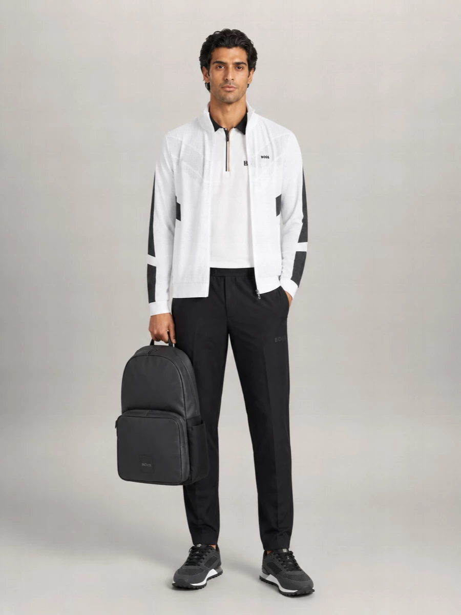 Boss Cotton Zip-Up High-Collar Sweatshirt