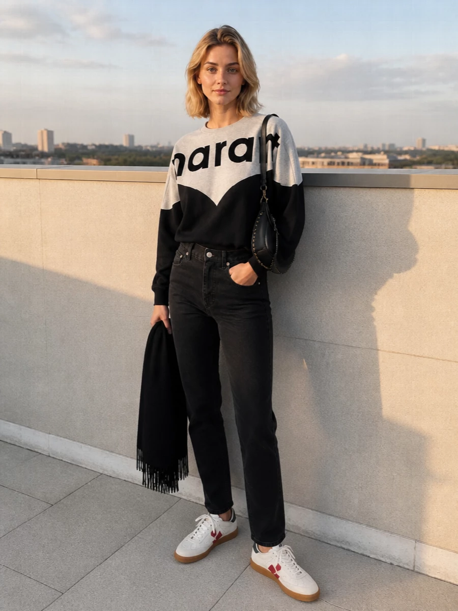 Isabel marant sweatshirt black jeans sneakers