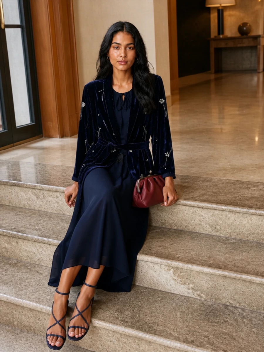 Forte forte navy velvet blazer midnight dress