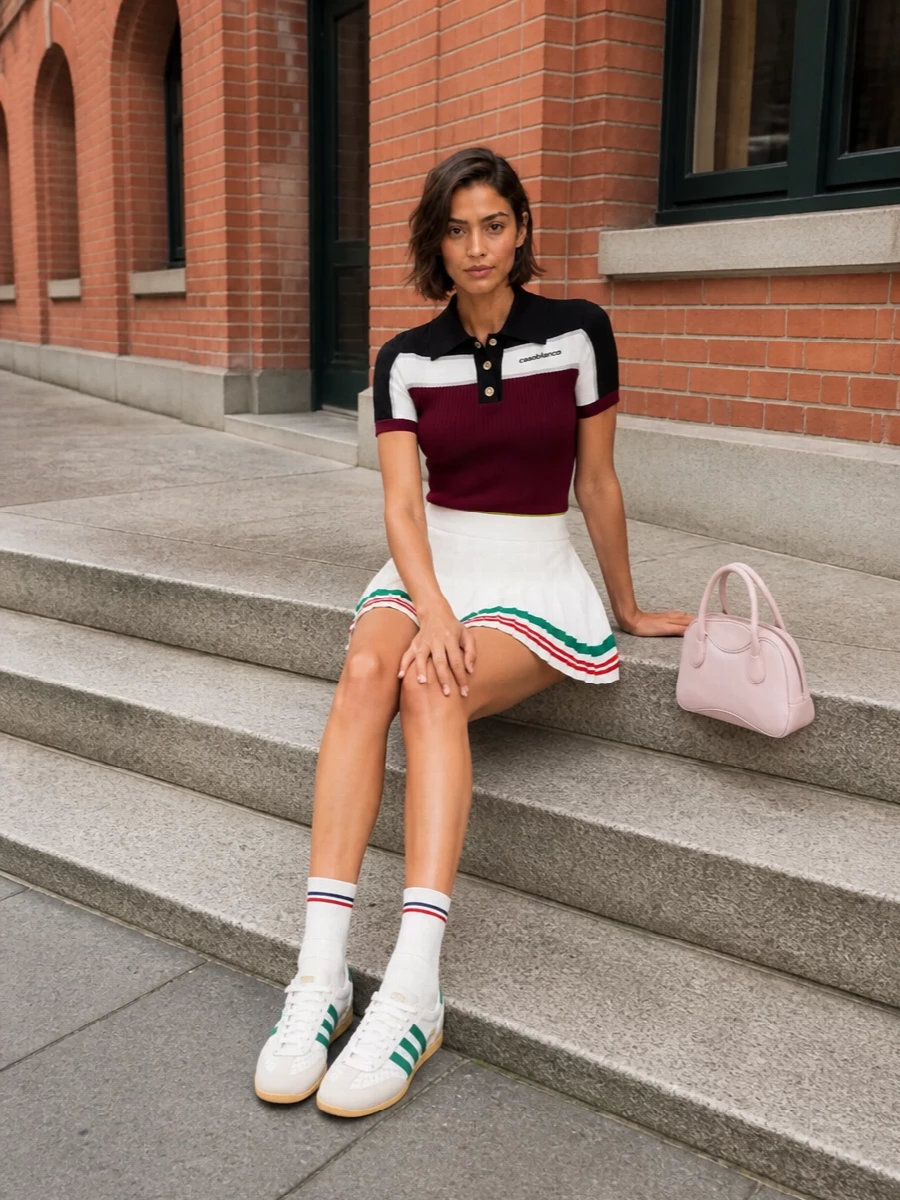 Casablanca tennis polo pleated mini skirt outfit