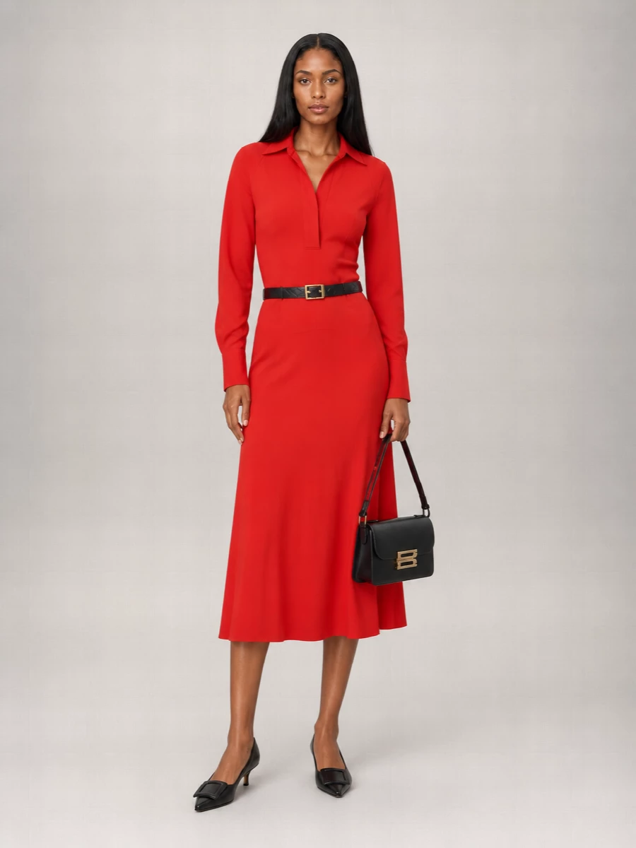 Victoria Beckham Long Sleeve Midi Dress