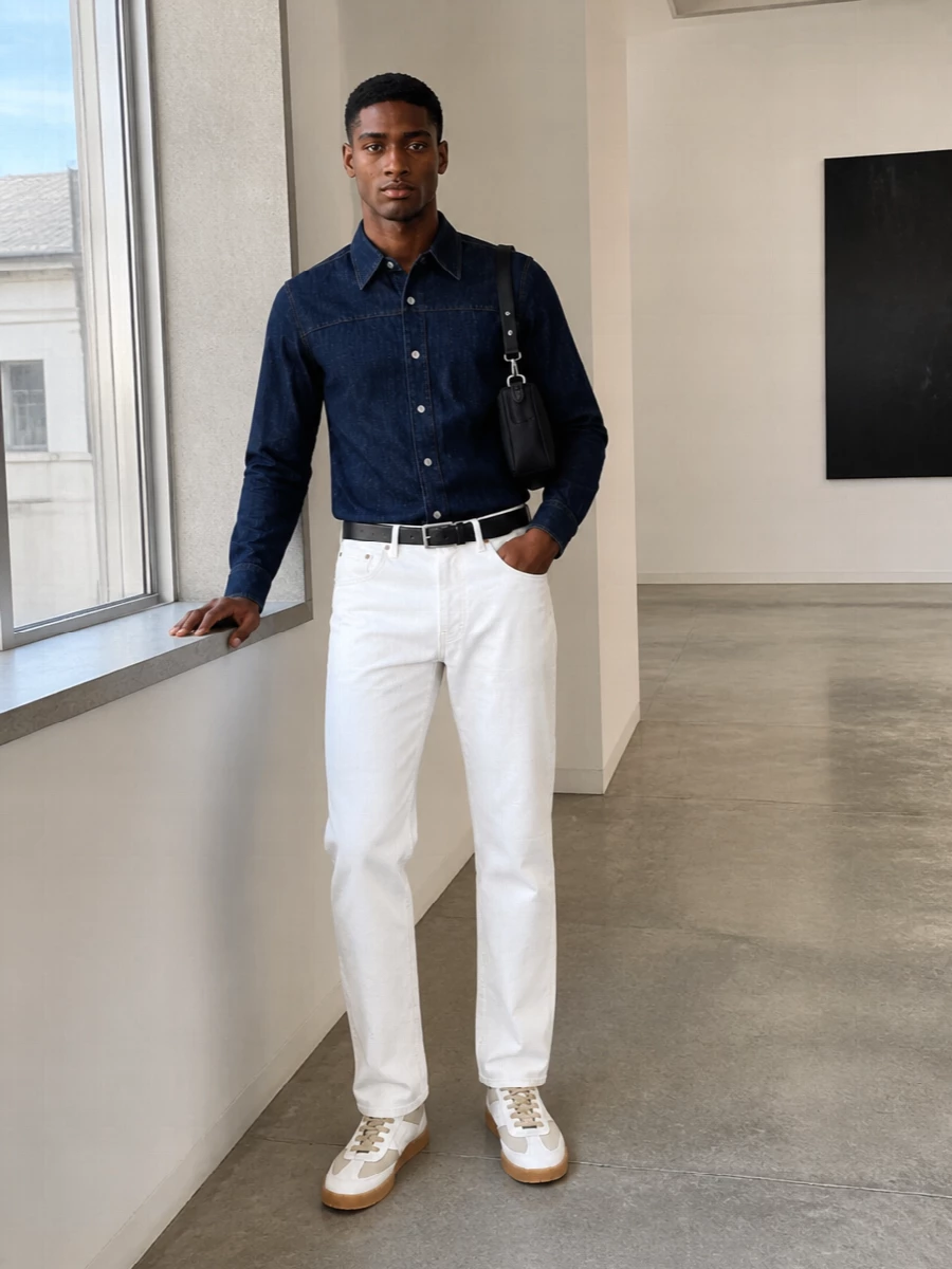 Ami paris denim shirt white jeans sneakers